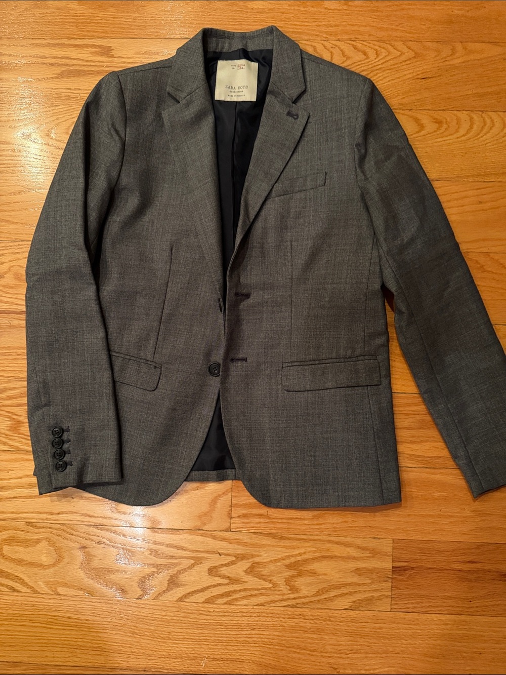 Zara boys Charcoal Gray Wool-Blend Blazer - Tailored Sport Coat